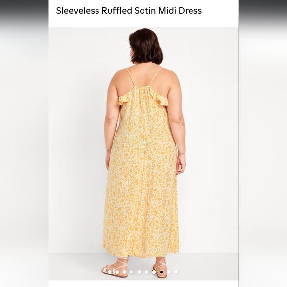 Yellow Floral Sleeveless Ruffled Satin Midi Dress Old Navy - Picture 2 of 4